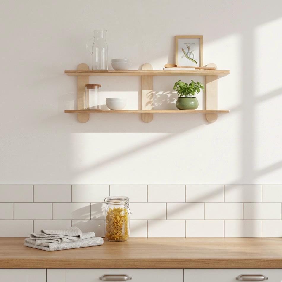 Mid Century Modern Kitchen and Display Wall Shelves Minimal Scandinavian No Tool Easy Assembly