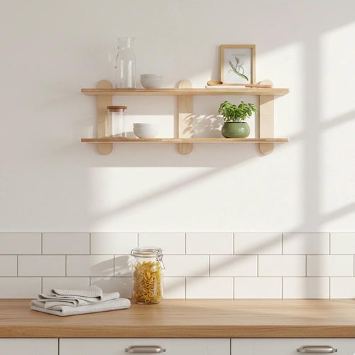Mid Century Modern Kitchen and Display Wall Shelves Minimal Scandinavian No Tool Easy Assembly