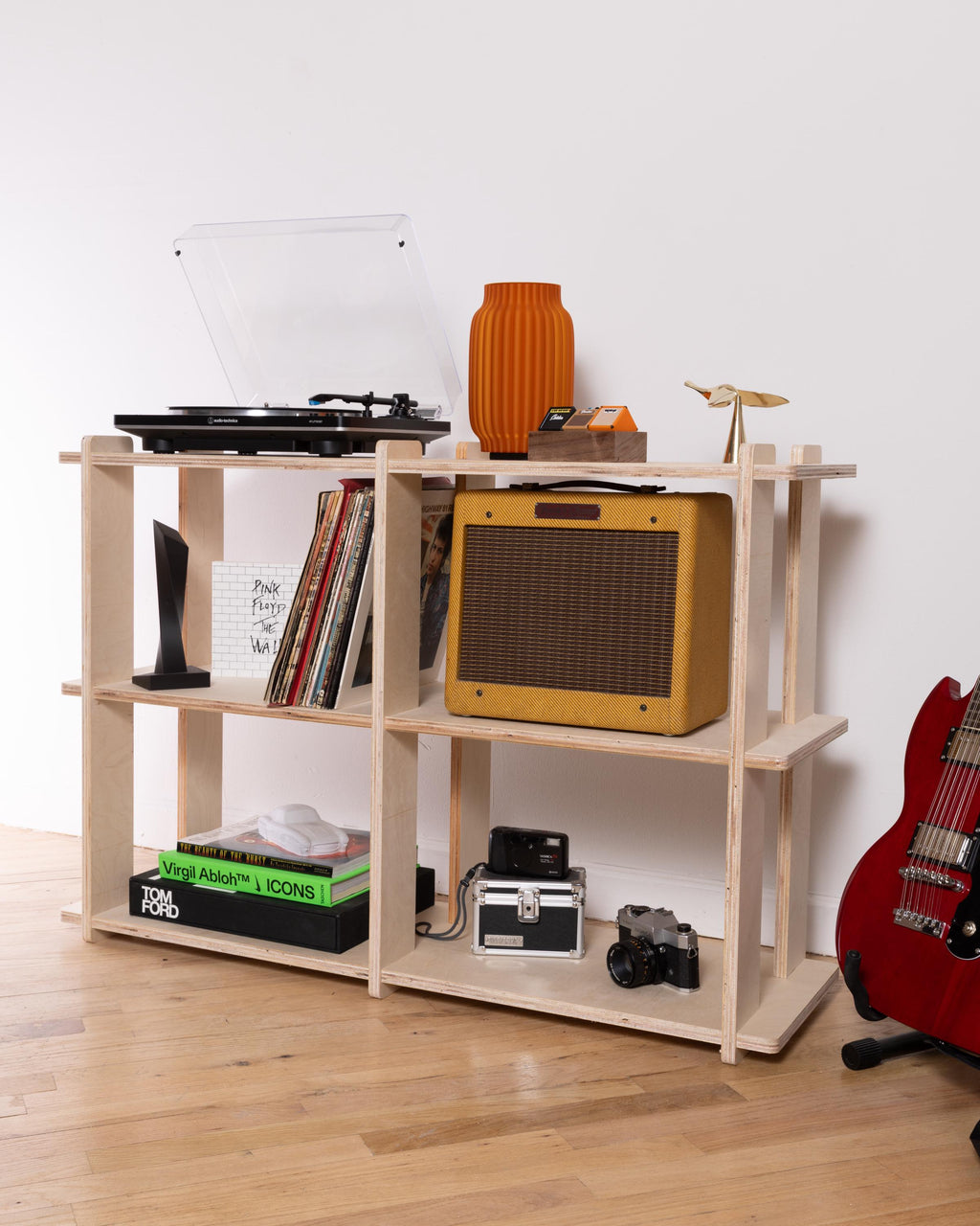 Birch Plywood Vinyl Record Storage | 4-Cube Media Console, No Tools