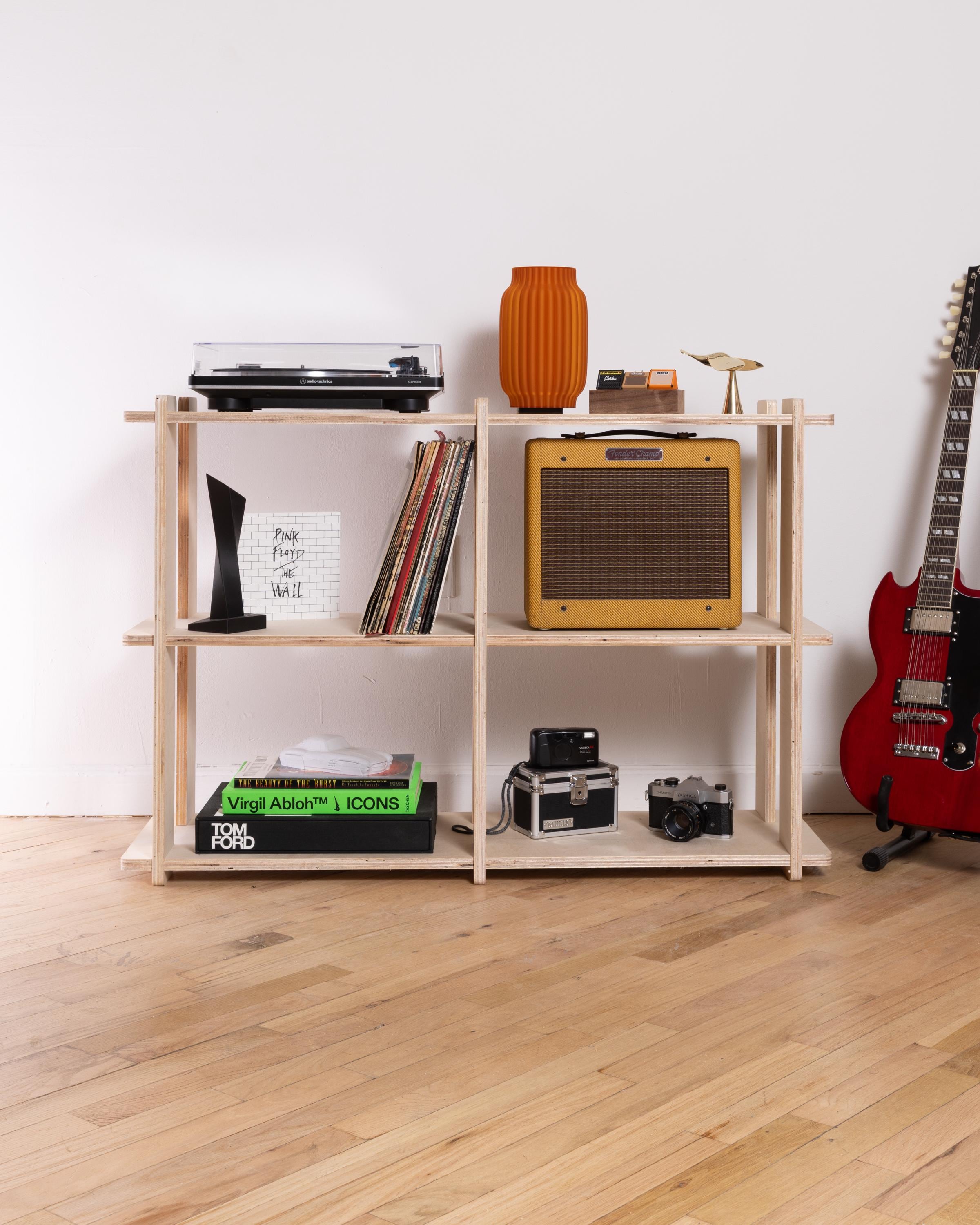 Birch Plywood Vinyl Record Storage | 4-Cube Media Console, No Tools