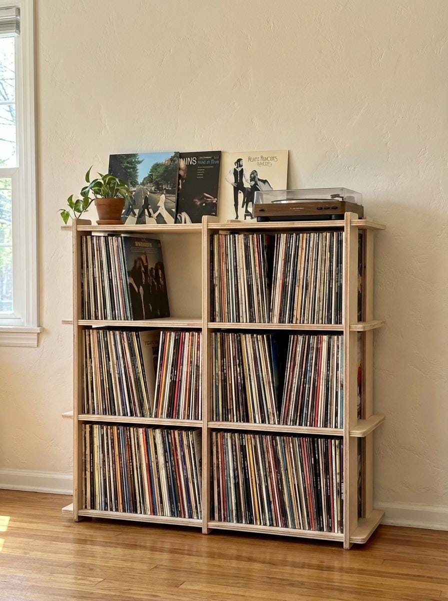 Mid Century Modern Vinyl Record Display Shelves Bookcase Minimal Scandinavian No Tools Assembly