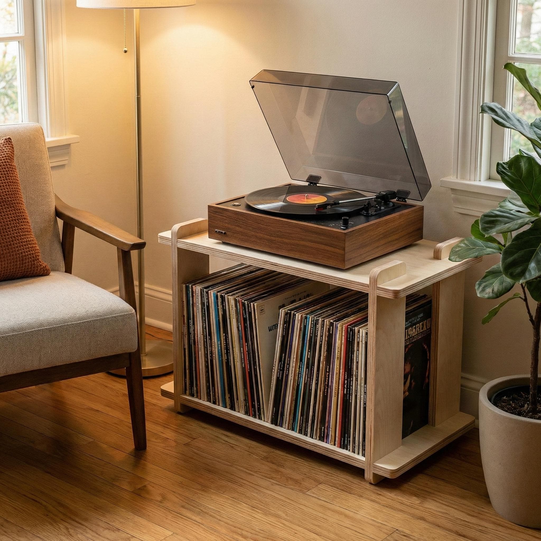 Mid Century Modern Vinyl Record Storage | Baltic Birch LP Shelf