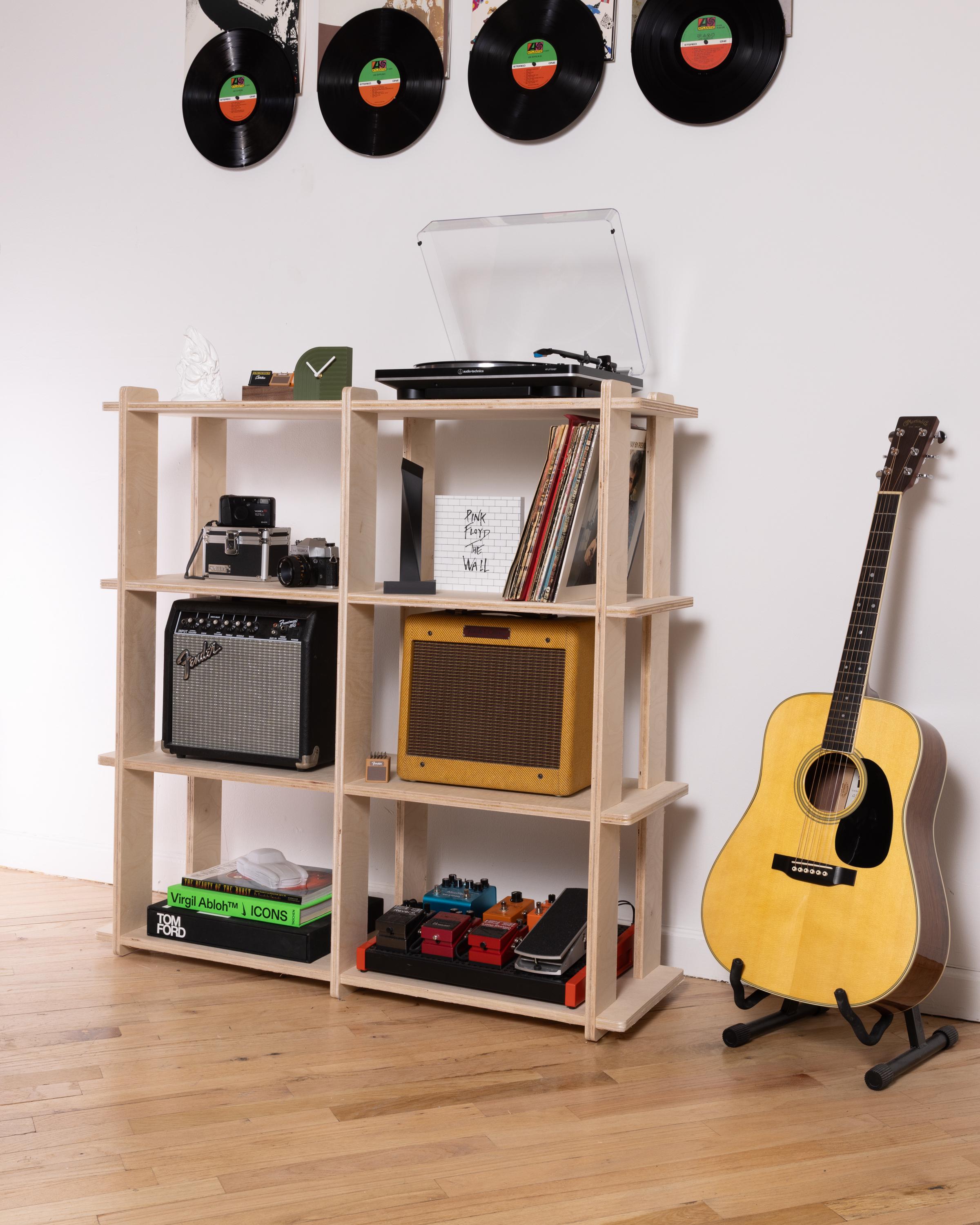 Grand Vinyl Record Storage Console | Mid Century Modern Entertainment Center | No Tools Assembly | Ultimate LP Media Record Library