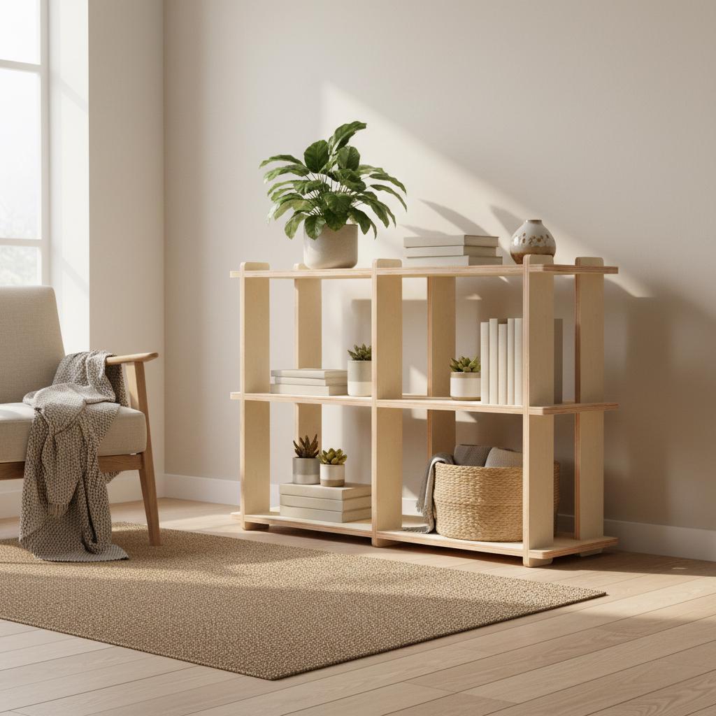 Birch Plywood Vinyl Record Storage | 4-Cube Media Console, No Tools