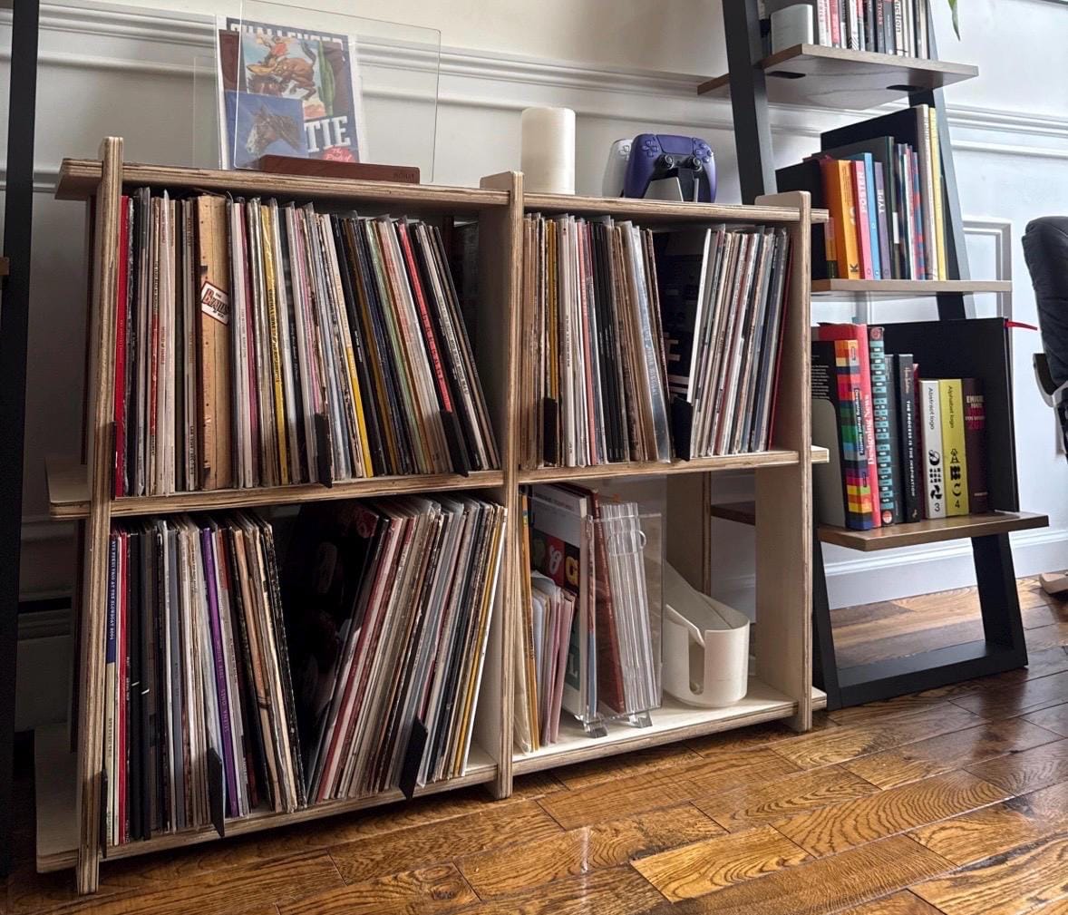 Birch Plywood Vinyl Record Storage | 4-Cube Media Console, No Tools