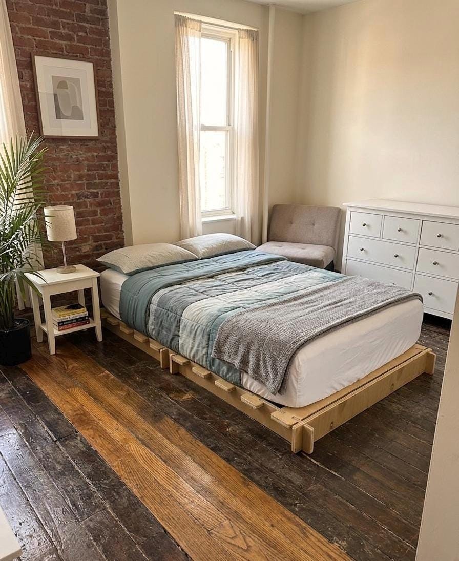 Tool-Free Japandi Birch Platform Bed Frame – Twin Size Low Profile Wood Base