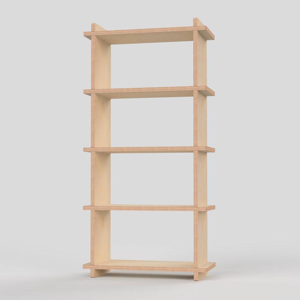 Modern Narrow Birch Bookshelf | Tool-Free Assembly Open Shelf | Flat Pack Bookcase | Minimalist Apartment Storage