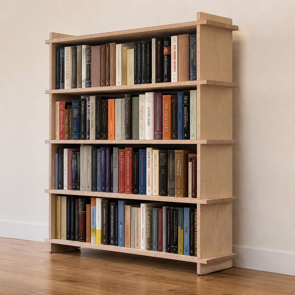 Modern Wide Birch Bookshelf | Tool-Free Assembly Open Shelf | Flat Pack Bookcase | Minimalist Apartment Storage
