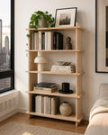 Modern Narrow Birch Bookshelf | Tool-Free Assembly Open Shelf | Flat Pack Bookcase | Minimalist Apartment Storage