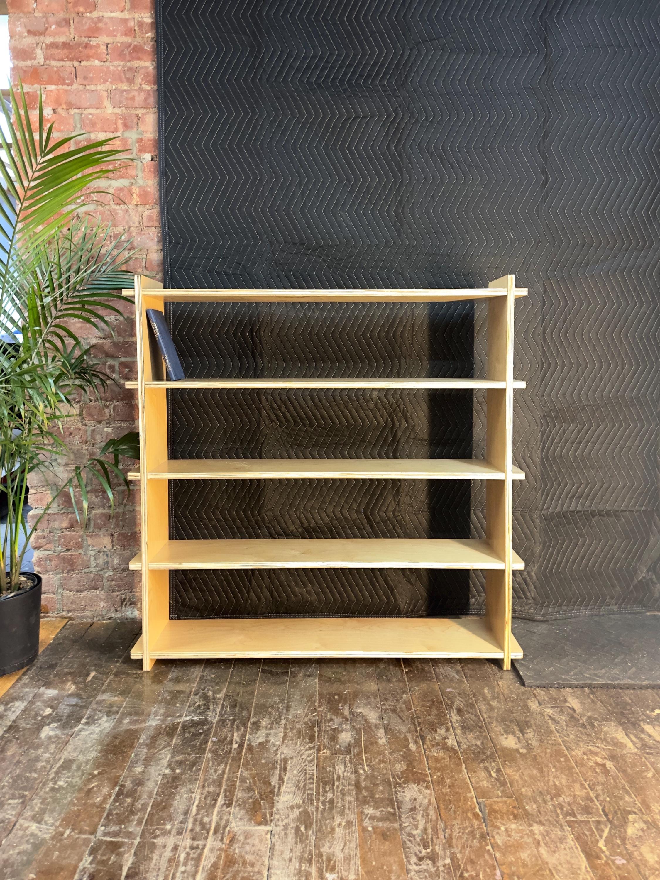 Modern Wide Birch Bookshelf | Tool-Free Assembly Open Shelf | Flat Pack Bookcase | Minimalist Apartment Storage