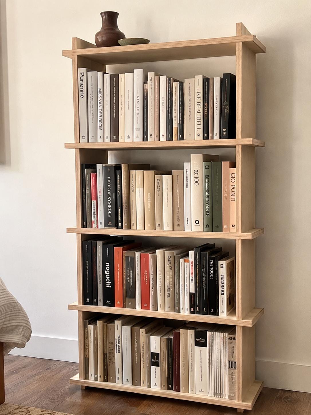 Modern Narrow Birch Bookshelf | Tool-Free Assembly Open Shelf | Flat Pack Bookcase | Minimalist Apartment Storage