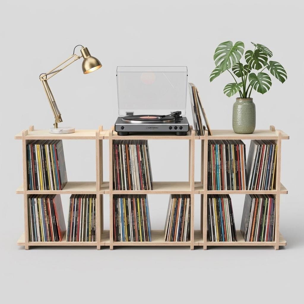 Mid Century Modern Vinyl Record Storage | 2-Tier LP Media Console