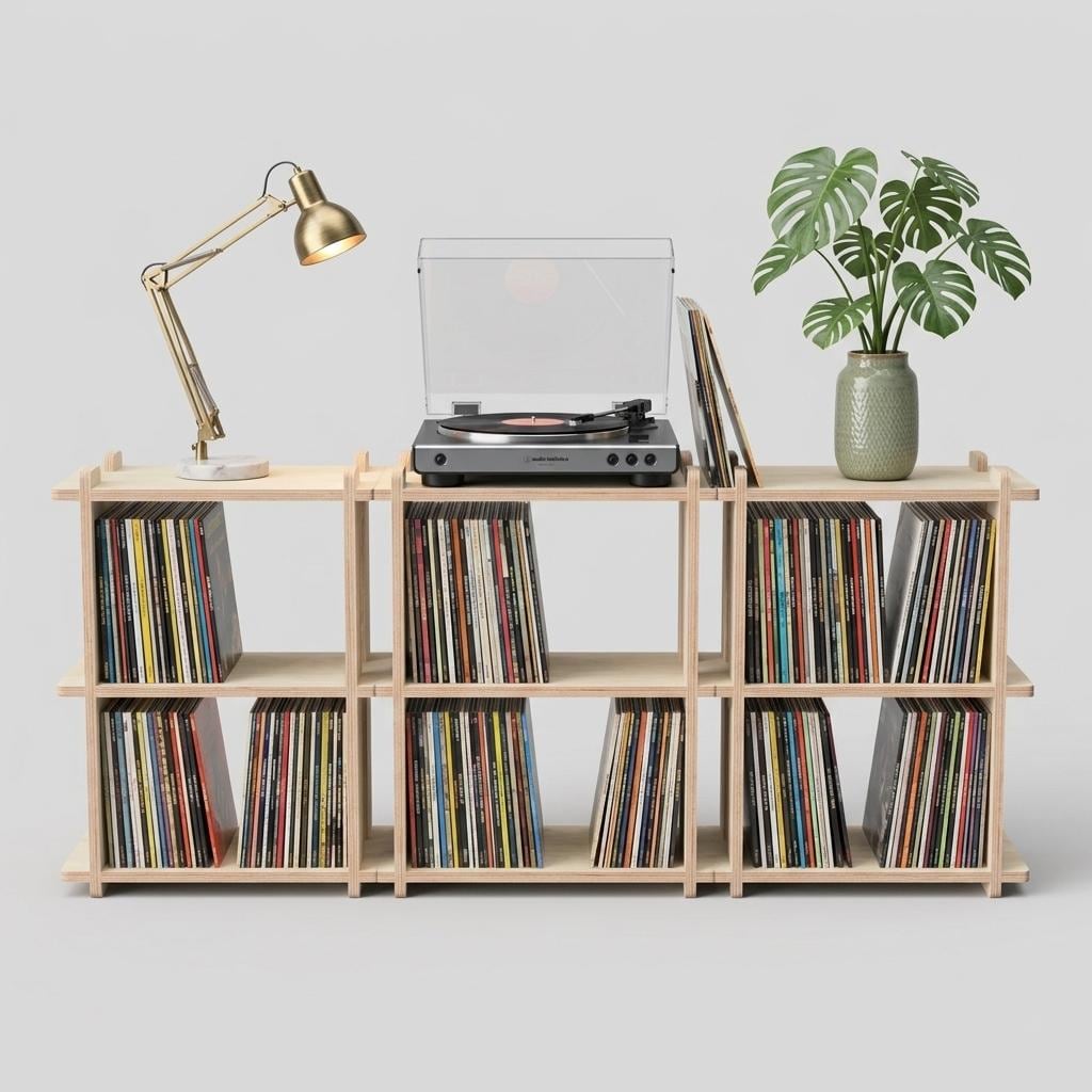 Mid Century Modern Vinyl Record Display Shelves Bookshelf Minimal Scandinavian No Tools Assembly Narrow