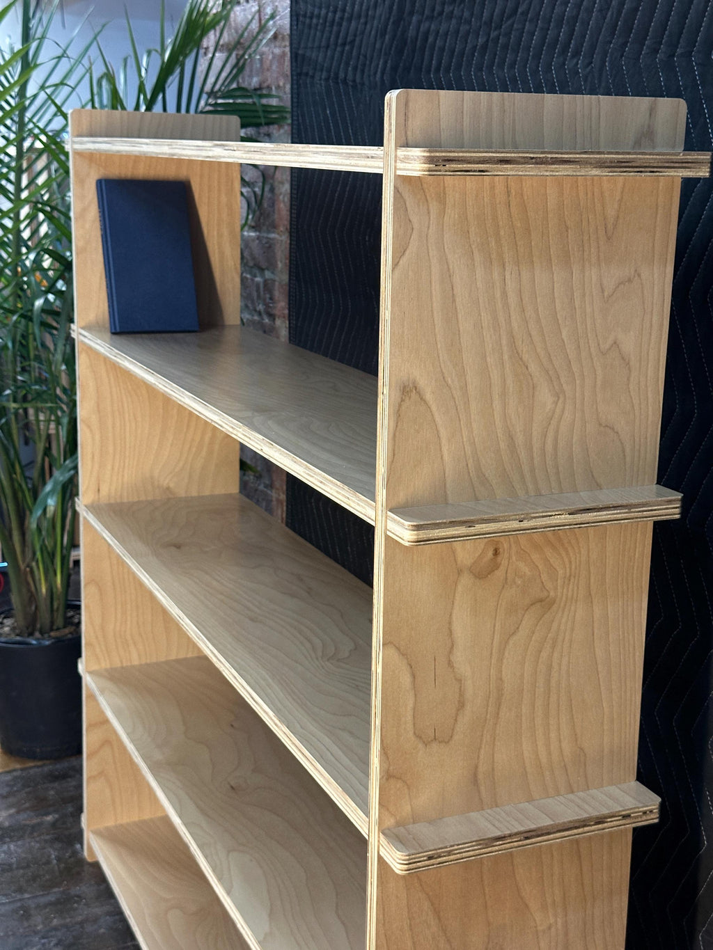 Modern Wide Birch Bookshelf | Tool-Free Assembly Open Shelf | Flat Pack Bookcase | Minimalist Apartment Storage